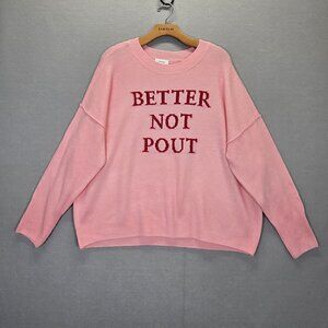 CECE Womens Large “Better Not Pout” Christmas Knit Sweater Top Pink